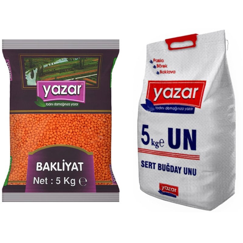 Yazar Kırmızı Mercimek 5 Kg + Un 5 Kg